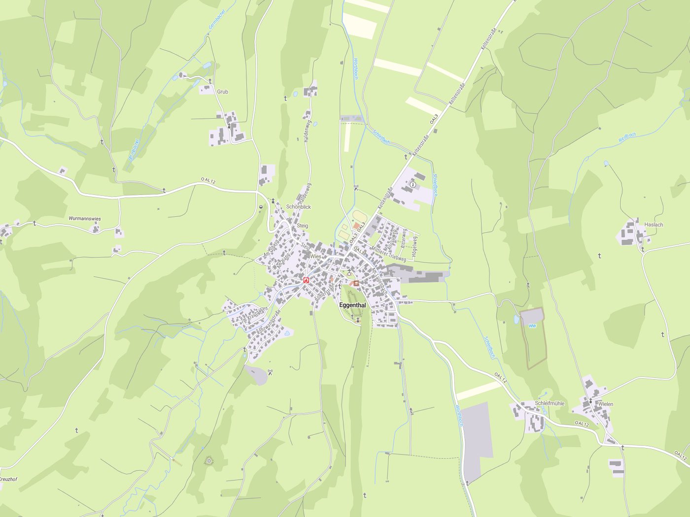 Kartenausschnitt Eggenthal mit Gewässern