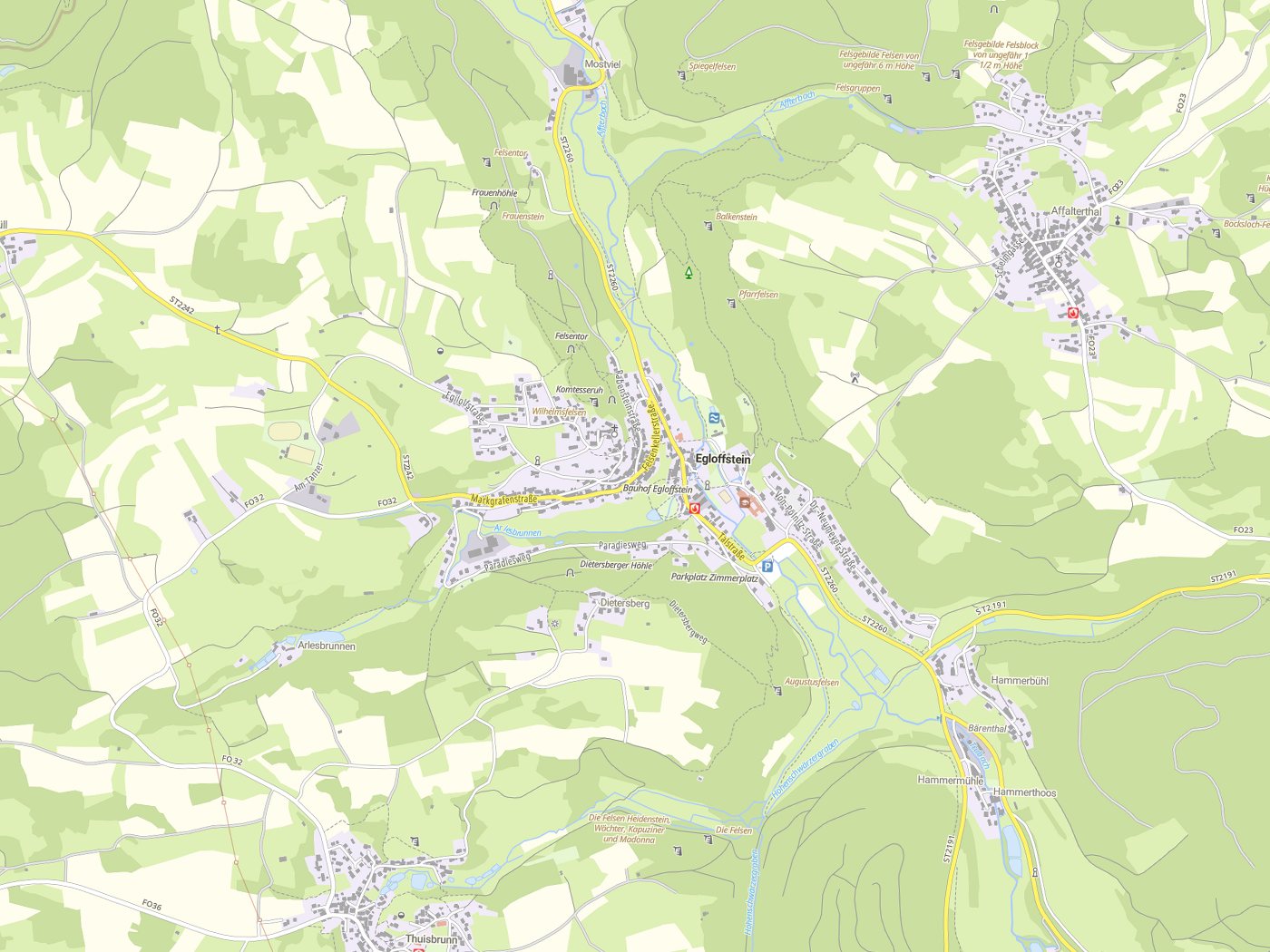 Kartenausschnitt Egloffstein mit Gewässern