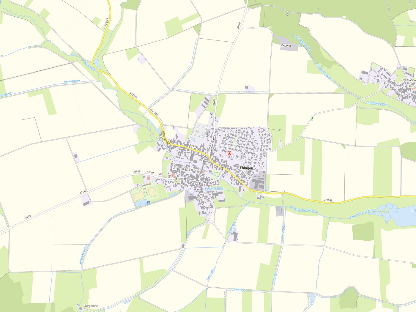 Kartenausschnitt Ehingen mit Gewässern
