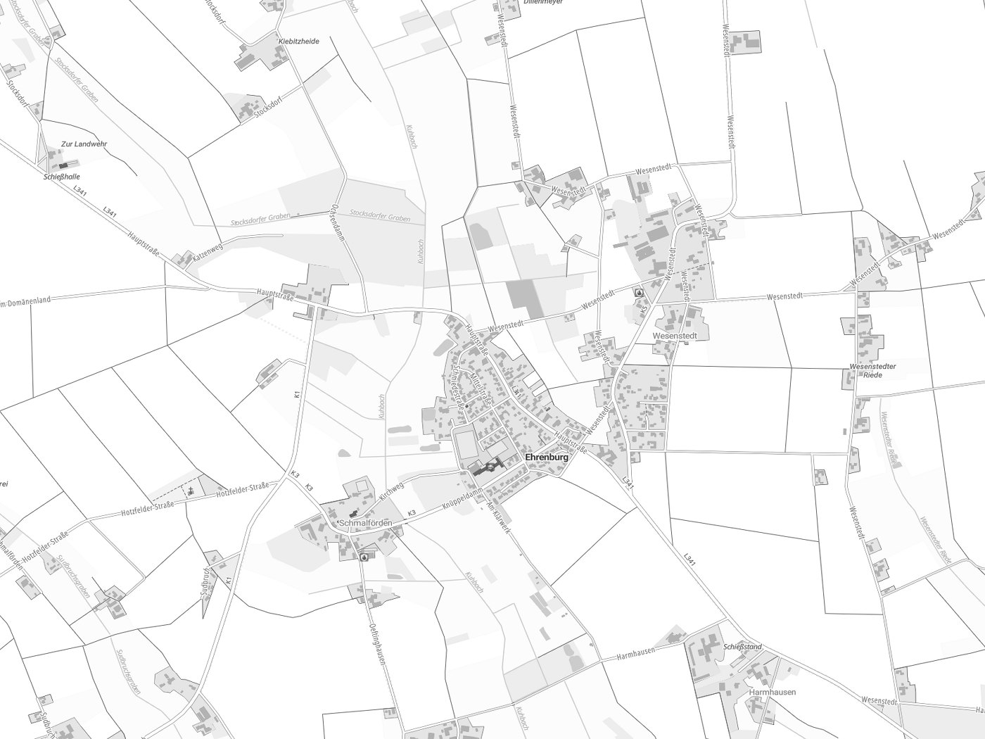 Kartenausschnitt Ehrenburg mit Gewässern