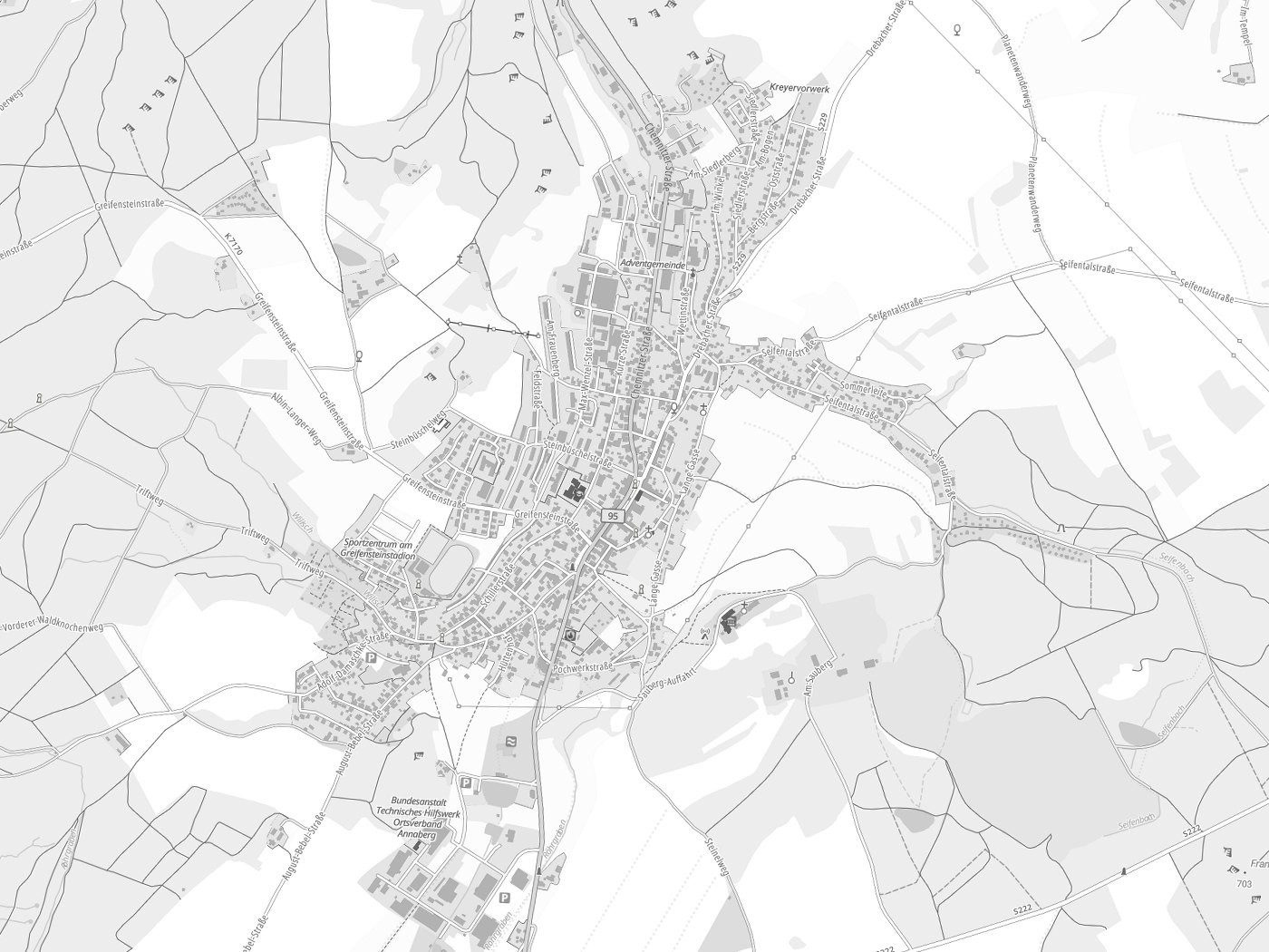 Kartenausschnitt Ehrenfriedersdorf mit Gewässern