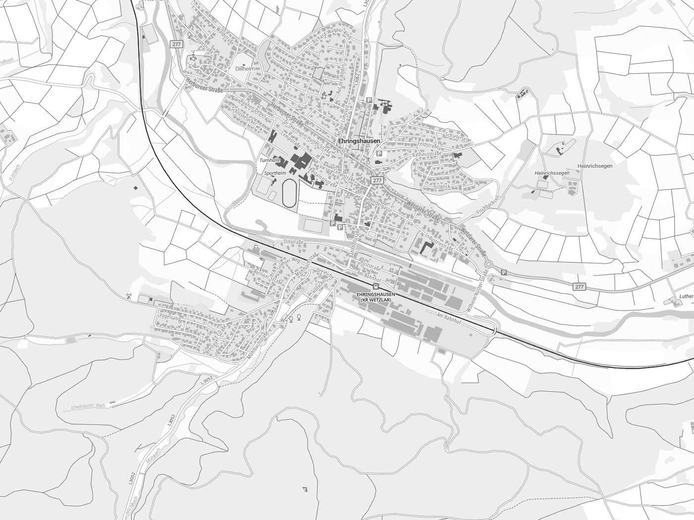 Kartenausschnitt Ehringshausen mit Gewässern