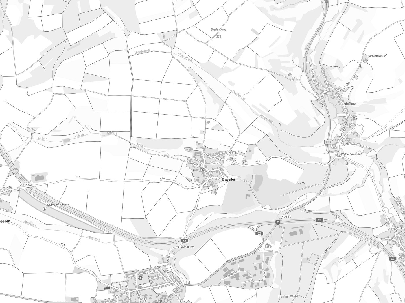 Kartenausschnitt Ehweiler mit Gewässern