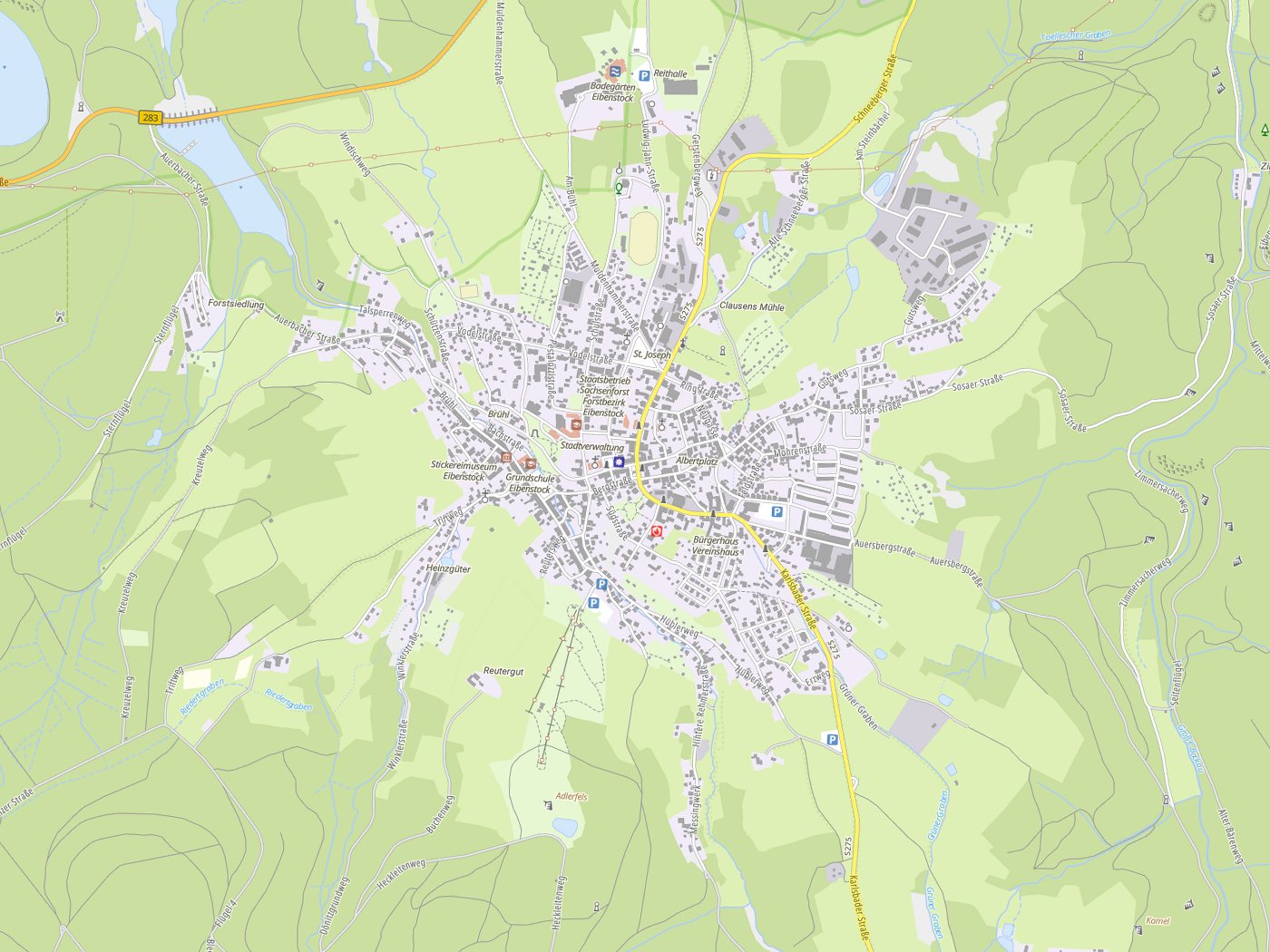 Kartenausschnitt Eibenstock mit Gewässern