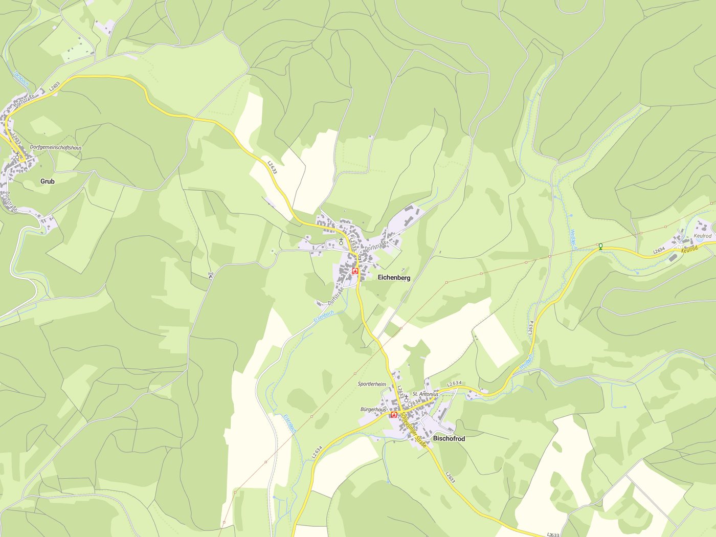 Kartenausschnitt Eichenberg mit Gewässern