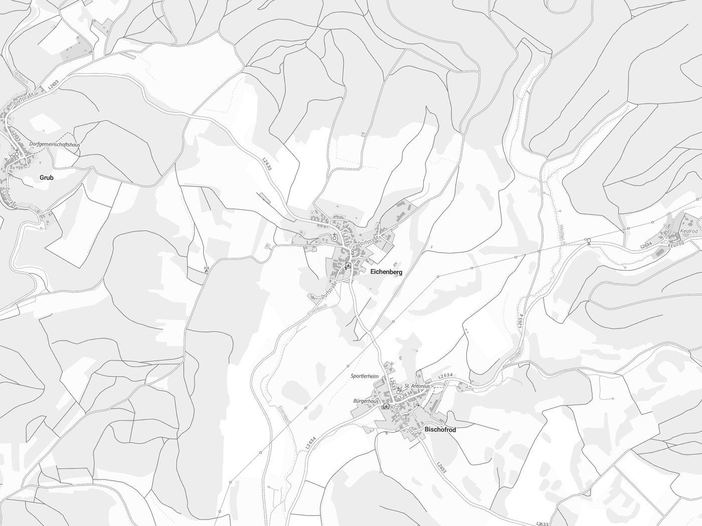Kartenausschnitt Eichenberg mit Gewässern
