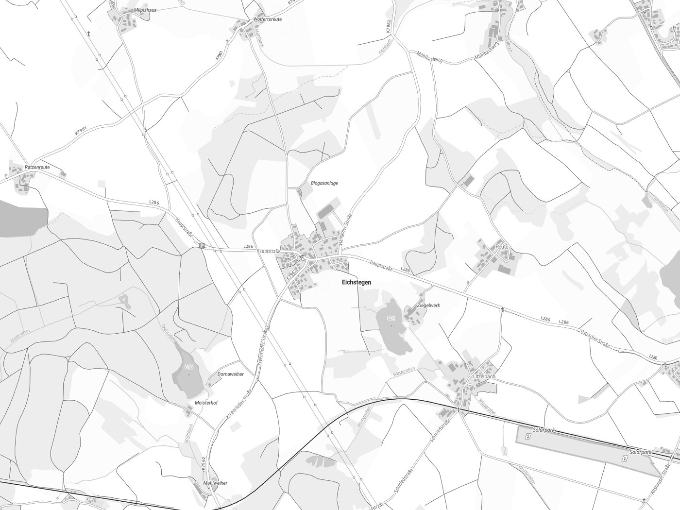 Kartenausschnitt Eichstegen mit Gewässern