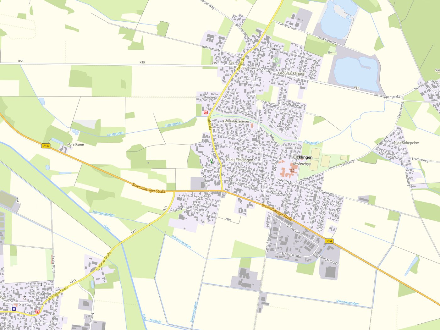 Kartenausschnitt Eicklingen mit Gewässern
