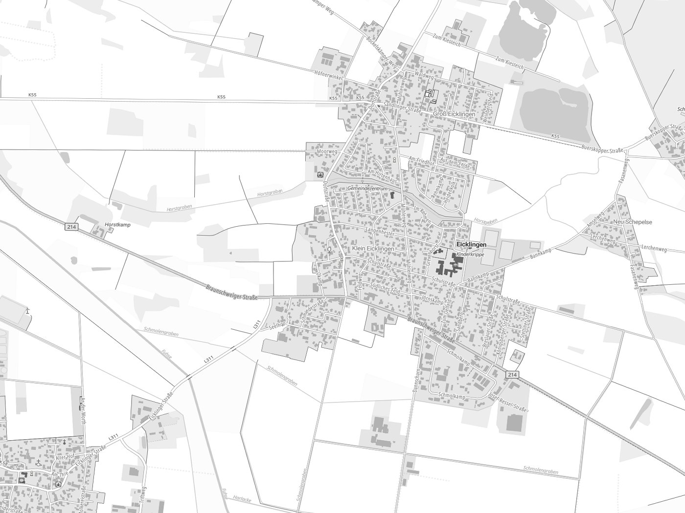Kartenausschnitt Eicklingen mit Gewässern