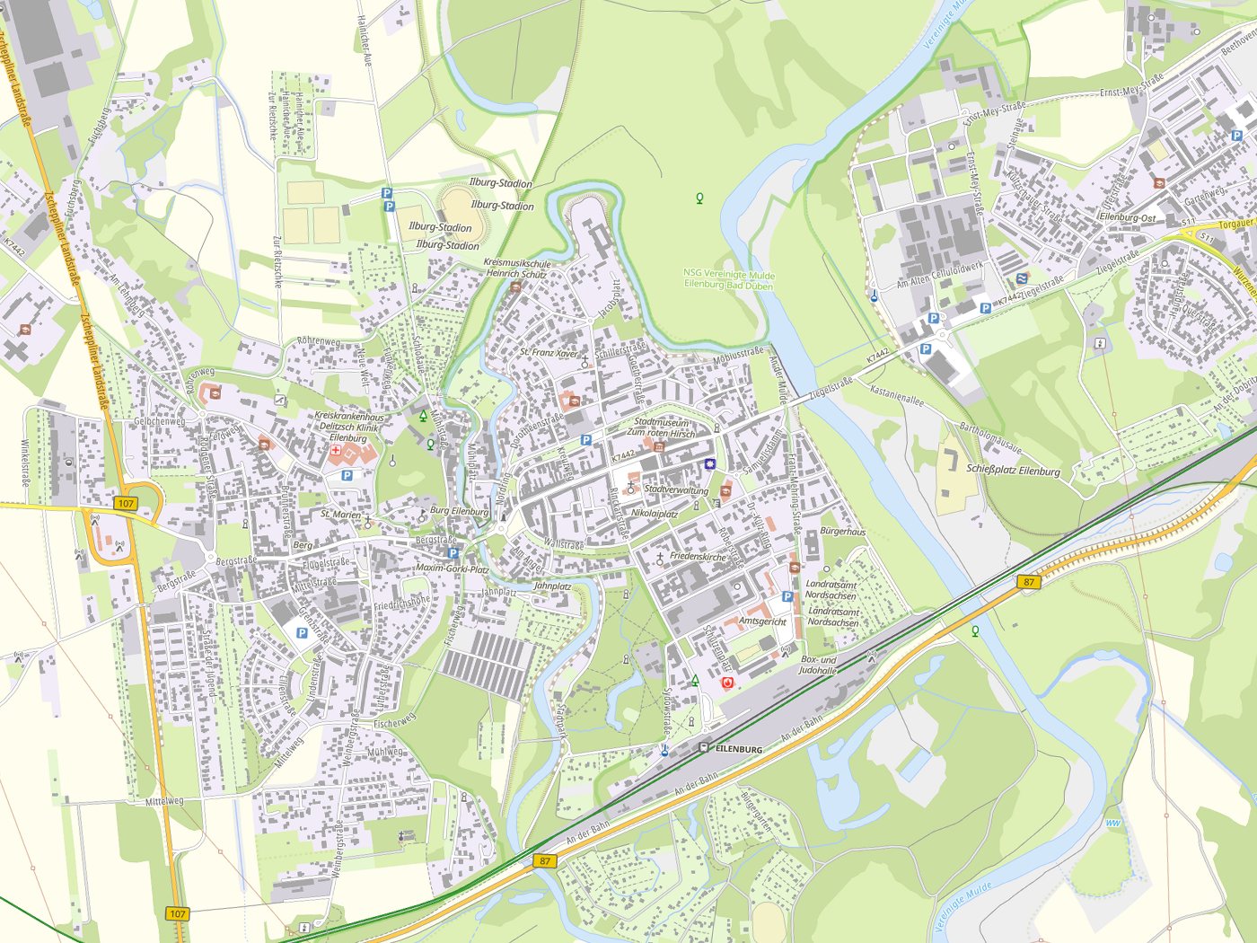 Kartenausschnitt Eilenburg mit Gewässern
