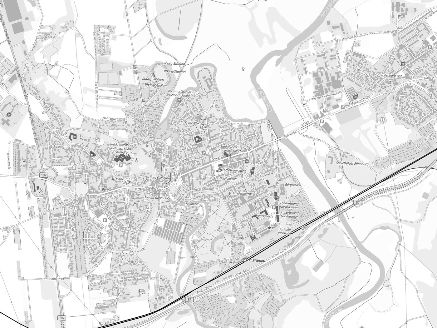 Kartenausschnitt Eilenburg mit Gewässern