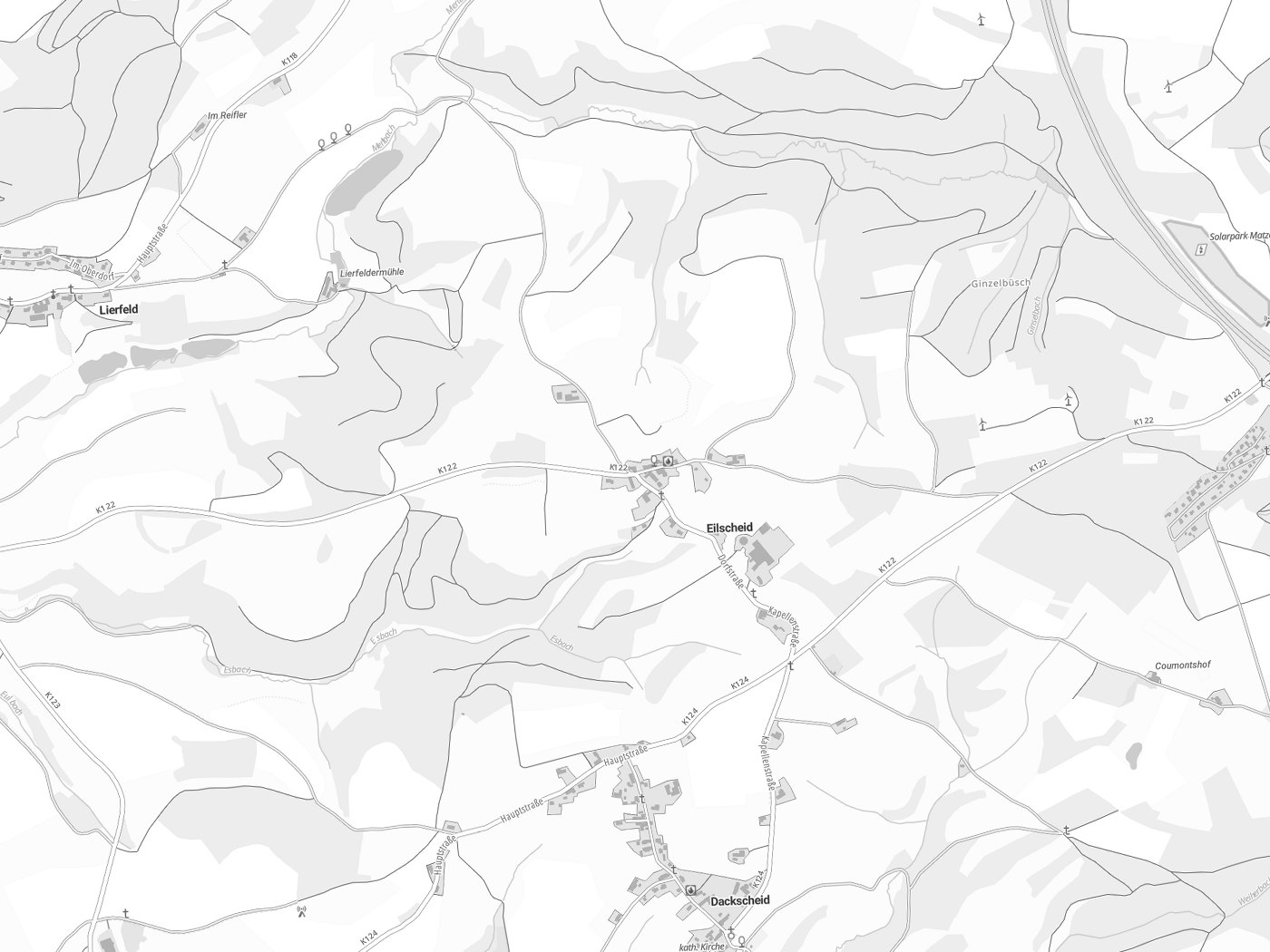 Kartenausschnitt Eilscheid mit Gewässern
