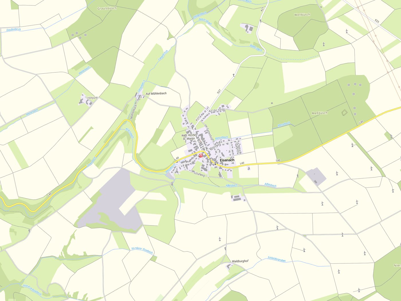 Kartenausschnitt Eisenach mit Gewässern