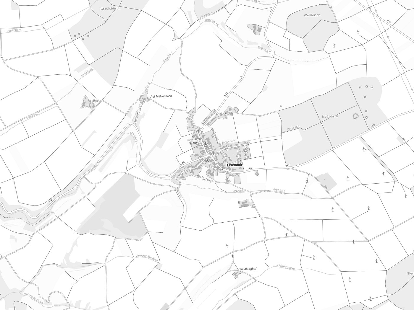 Kartenausschnitt Eisenach mit Gewässern