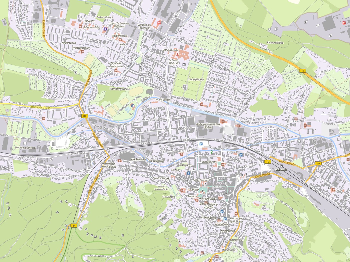 Kartenausschnitt Eisenach mit Gewässern