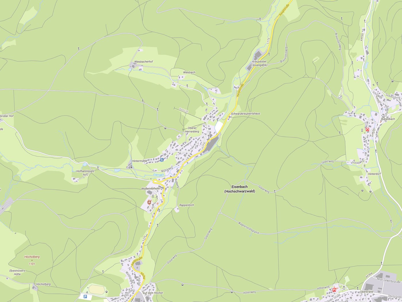 Kartenausschnitt Eisenbach (Hochschwarzwald) mit Gewässern