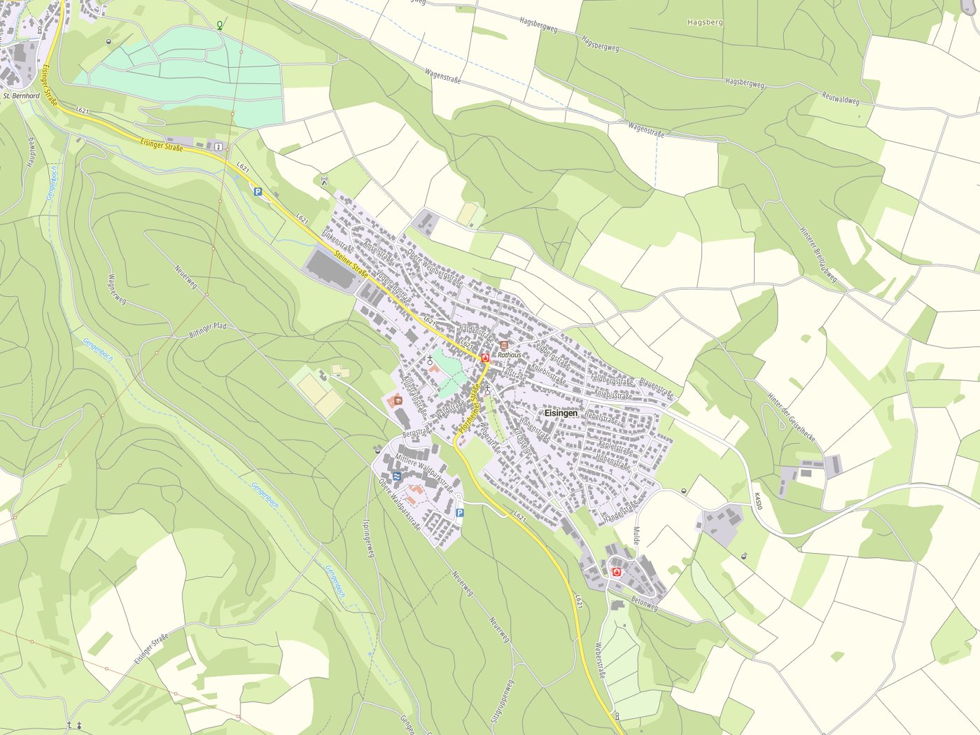Kartenausschnitt Eisingen mit Gewässern