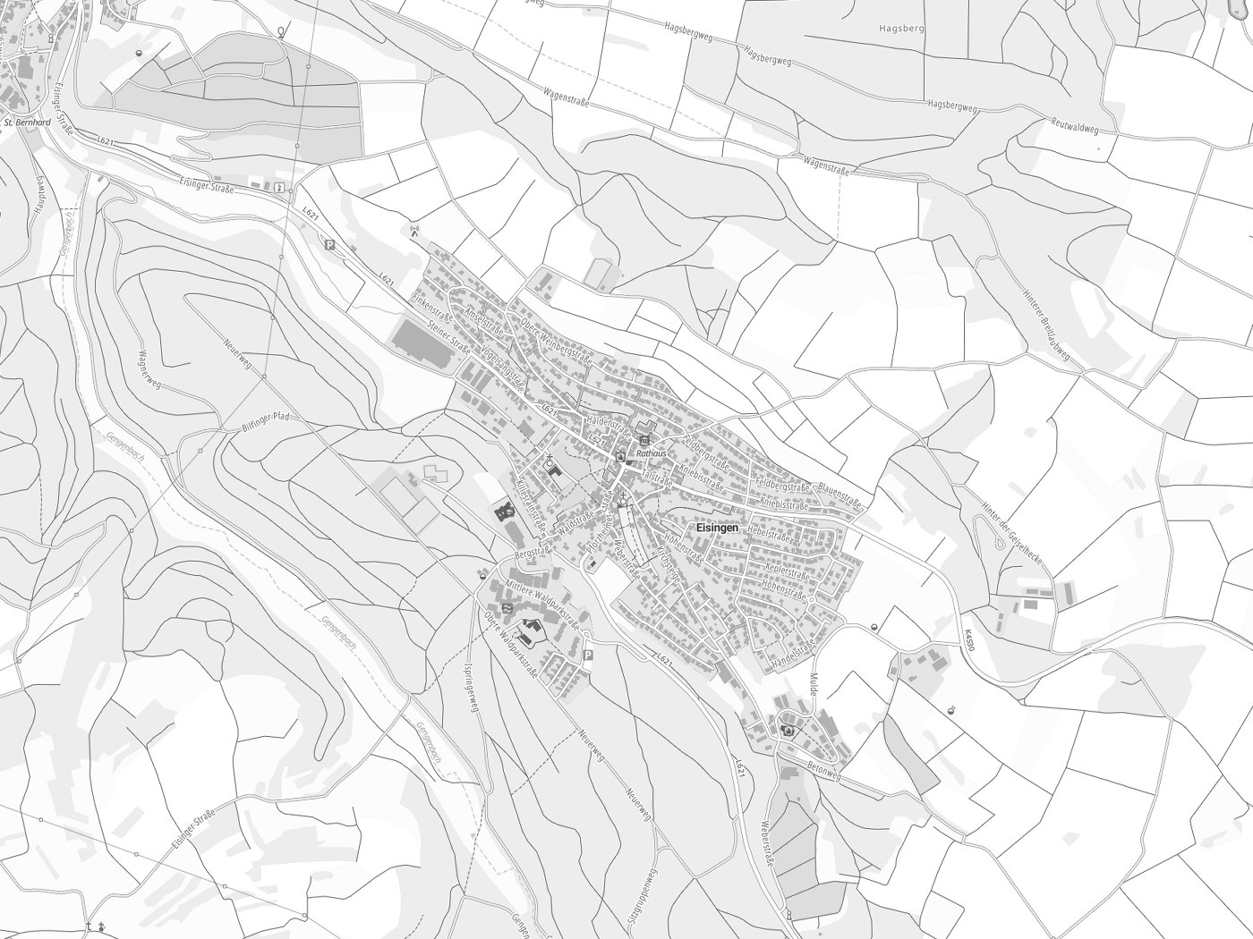 Kartenausschnitt Eisingen mit Gewässern