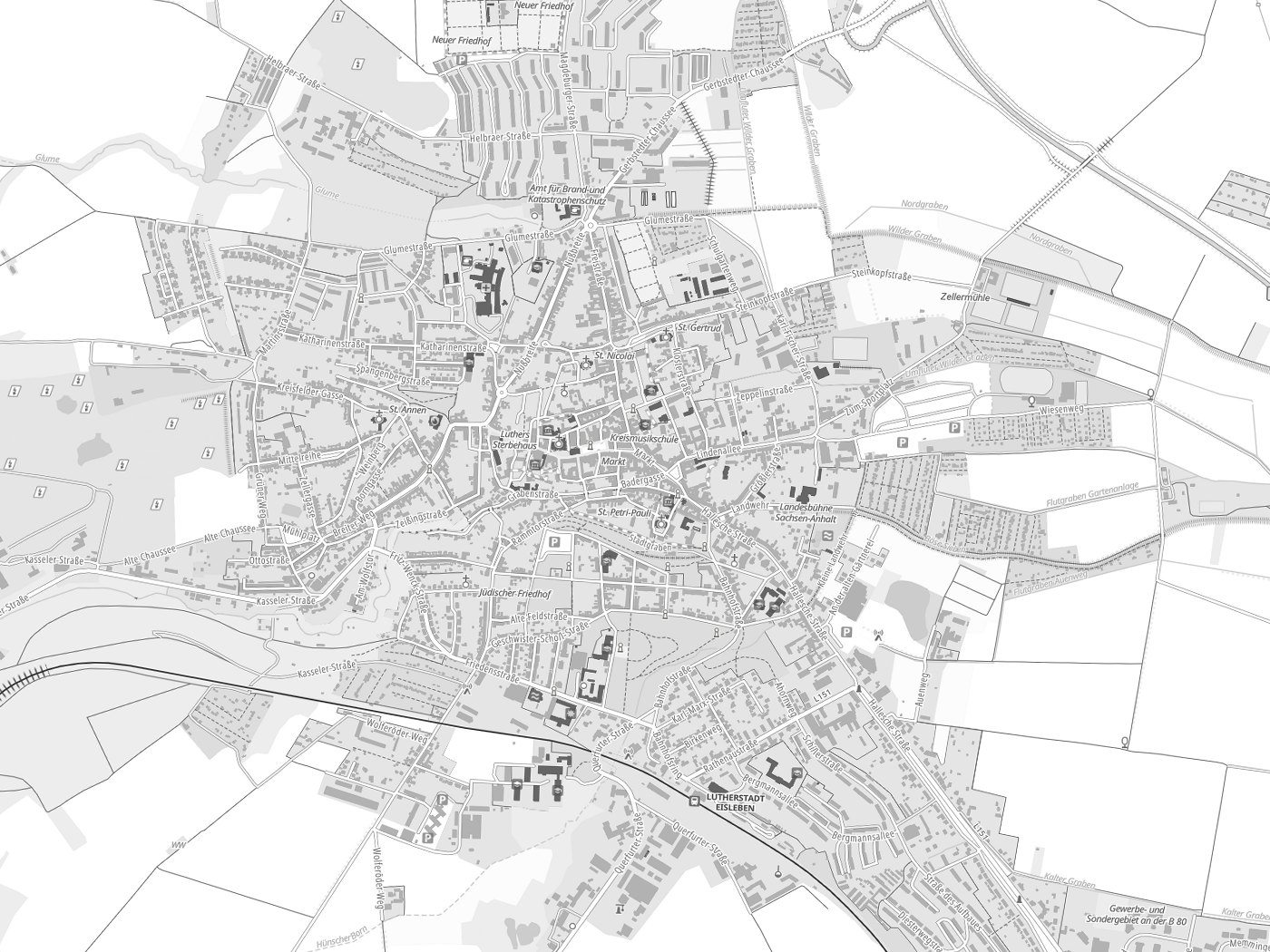 Kartenausschnitt Eisleben Lutherstadt mit Gewässern