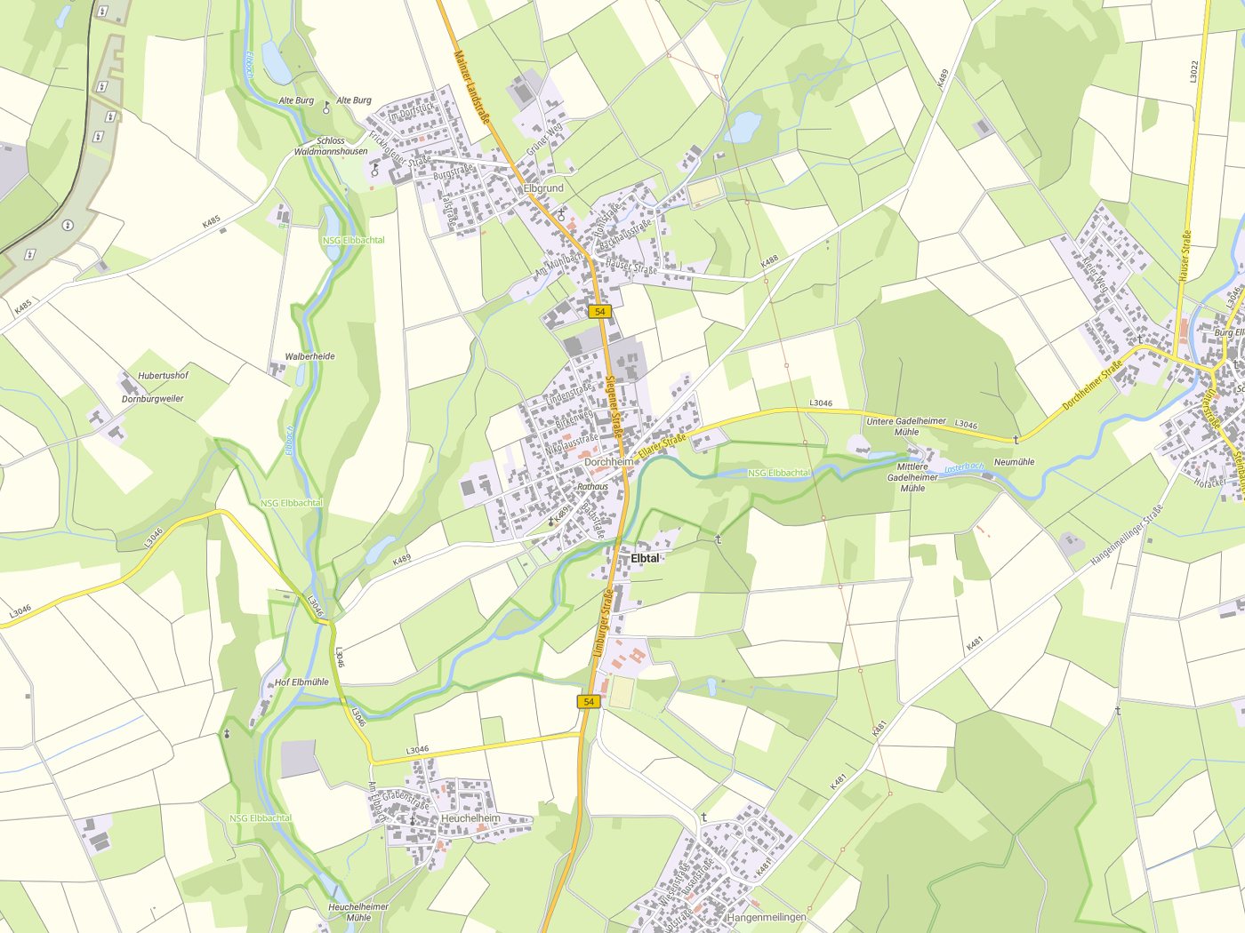 Kartenausschnitt Elbtal mit Gewässern