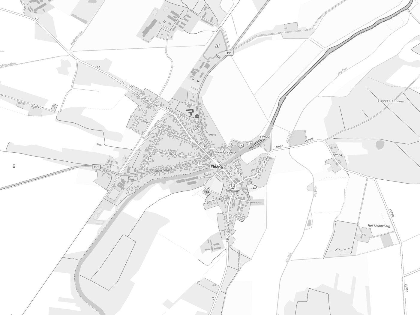 Kartenausschnitt Eldena mit Gewässern