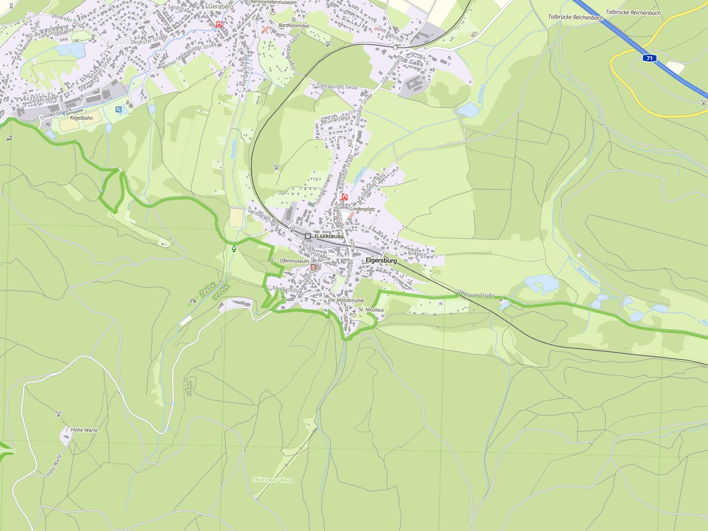 Kartenausschnitt Elgersburg mit Gewässern