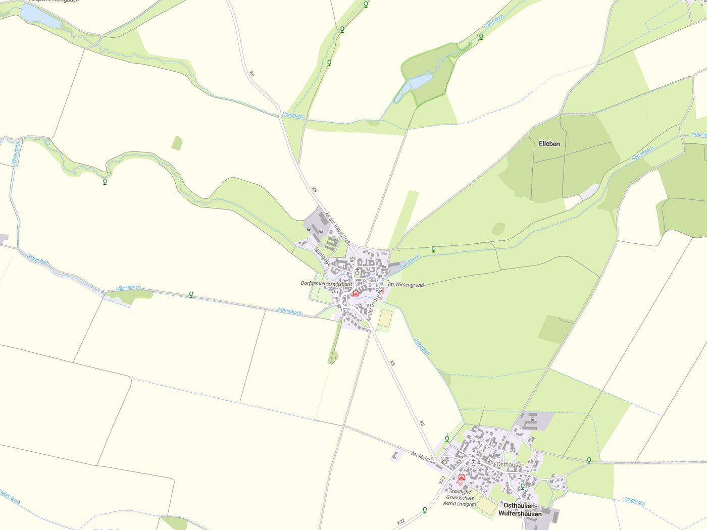 Kartenausschnitt Elleben mit Gewässern
