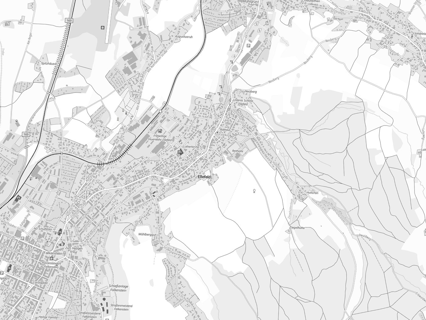 Kartenausschnitt Ellefeld mit Gewässern