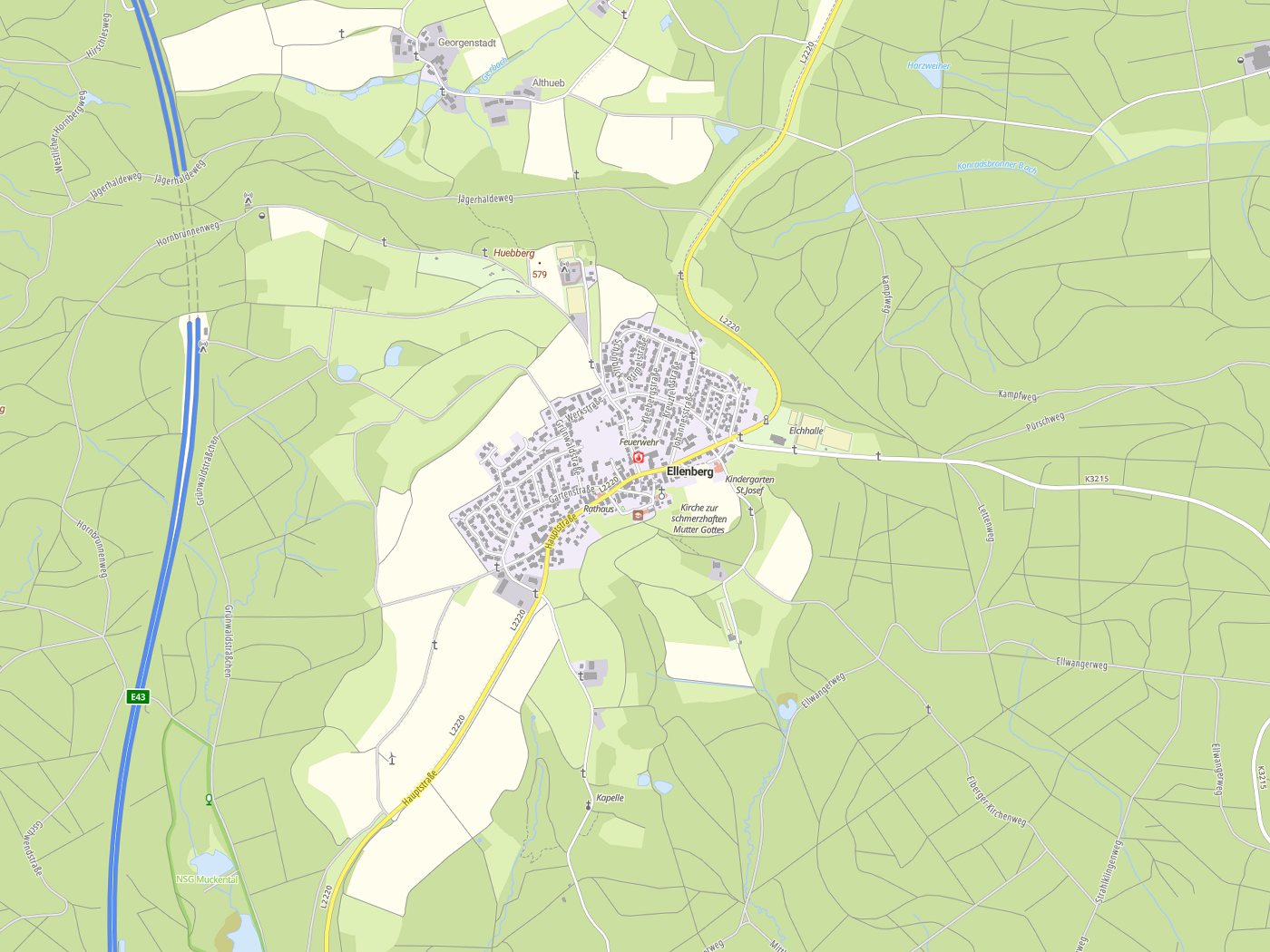 Kartenausschnitt Ellenberg mit Gewässern