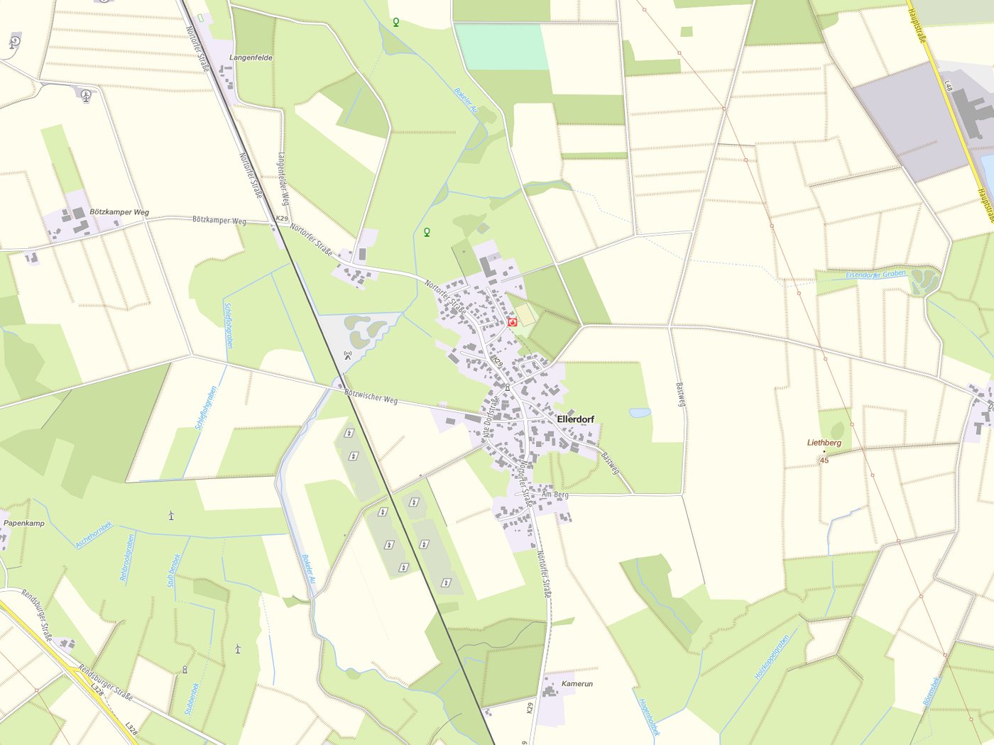 Kartenausschnitt Ellerdorf mit Gewässern