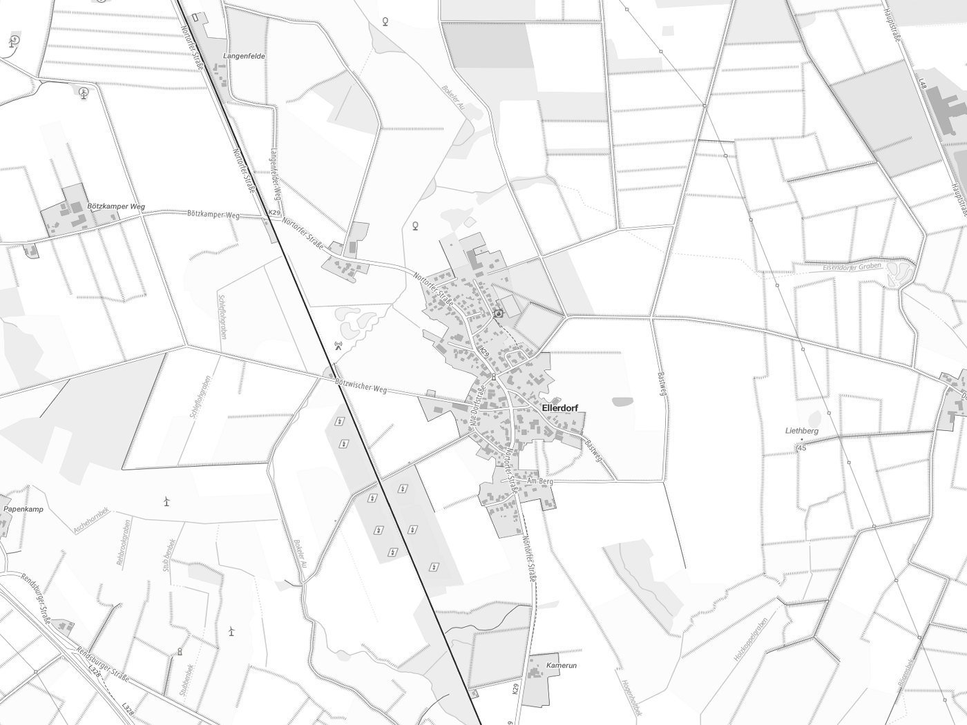 Kartenausschnitt Ellerdorf mit Gewässern