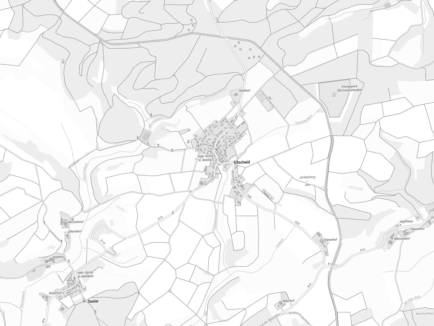 Kartenausschnitt Ellscheid mit Gewässern