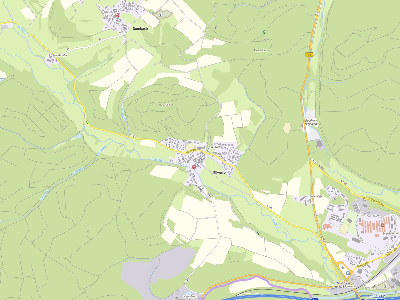 Kartenausschnitt Ellweiler mit Gewässern