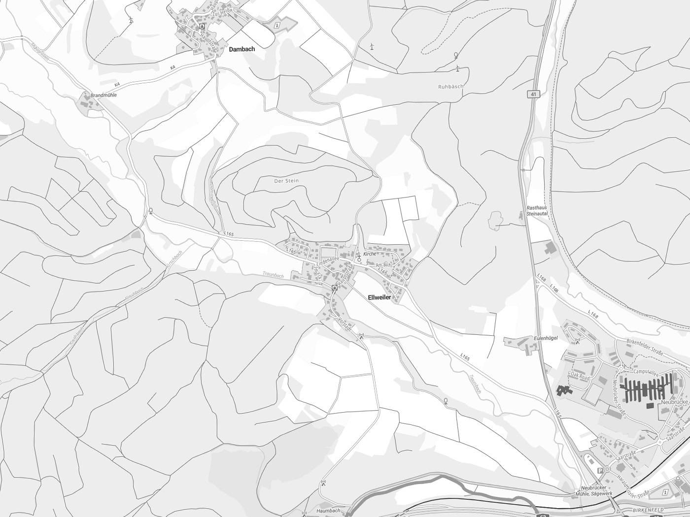 Kartenausschnitt Ellweiler mit Gewässern
