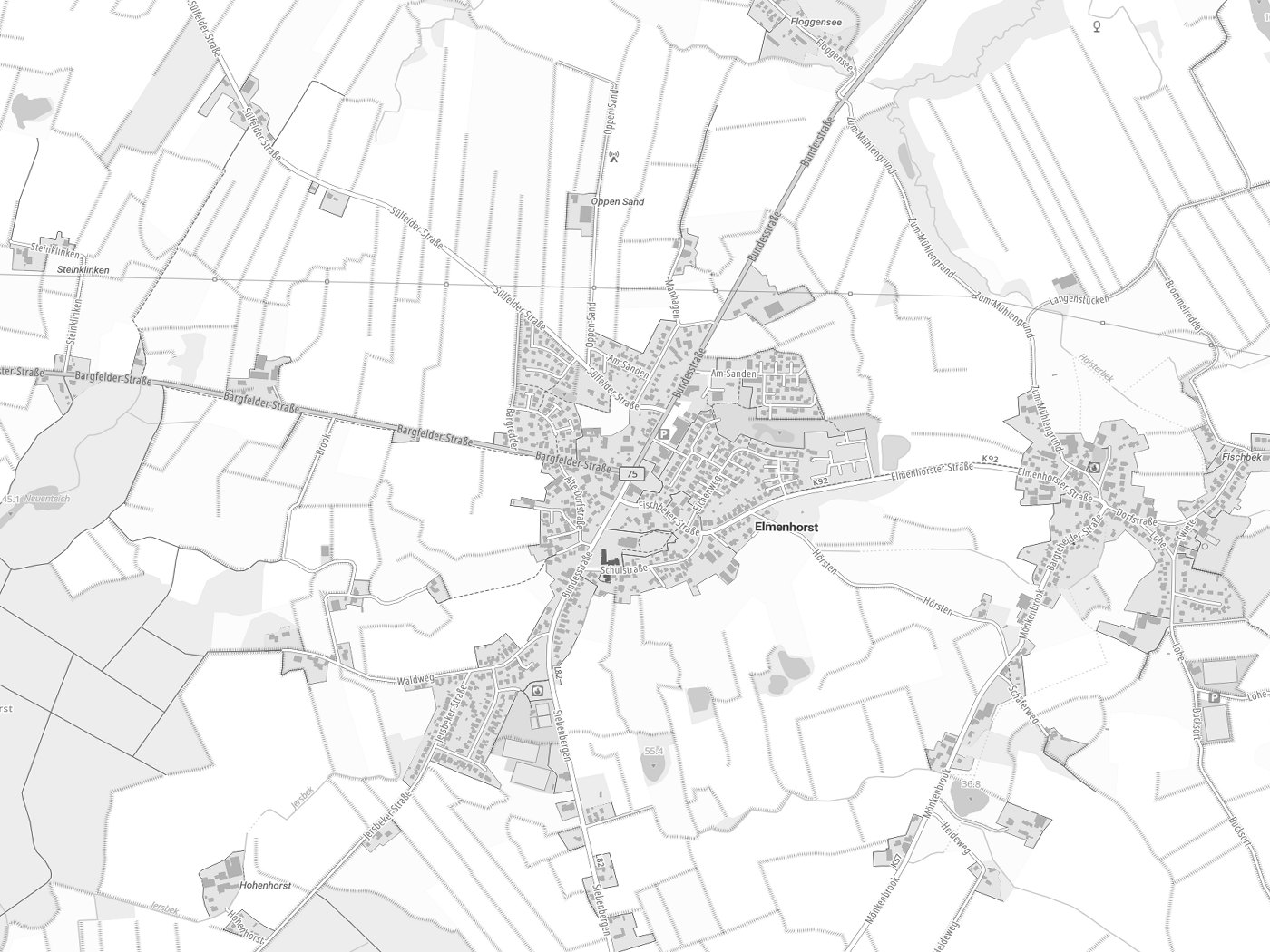 Kartenausschnitt Elmenhorst mit Gewässern