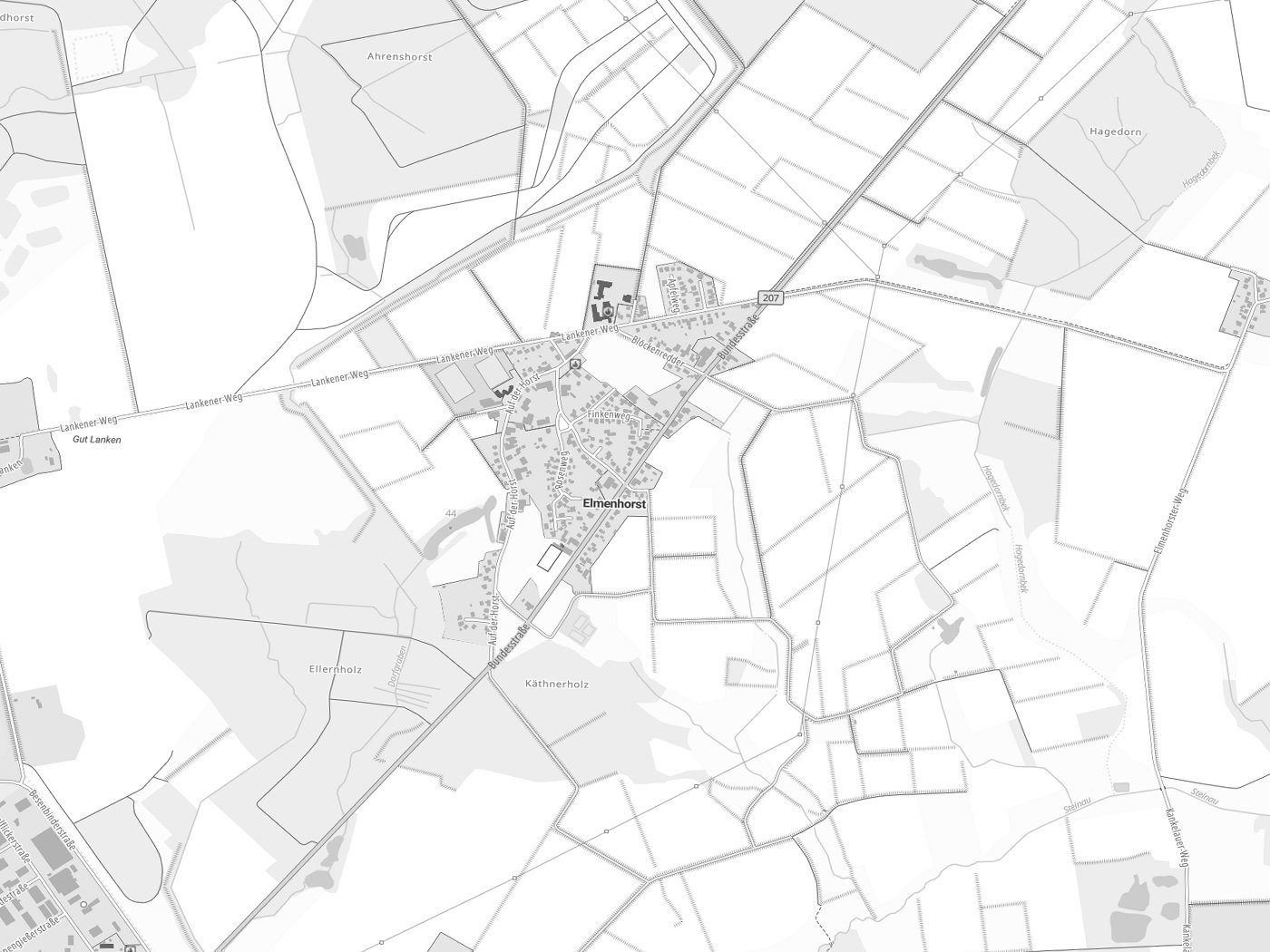 Kartenausschnitt Elmenhorst mit Gewässern