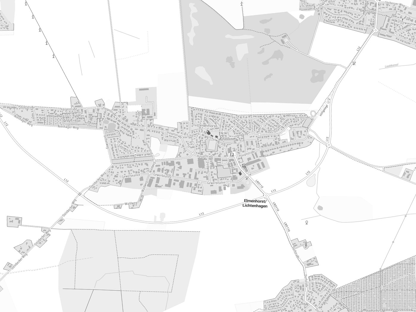Kartenausschnitt Elmenhorst/Lichtenhagen mit Gewässern