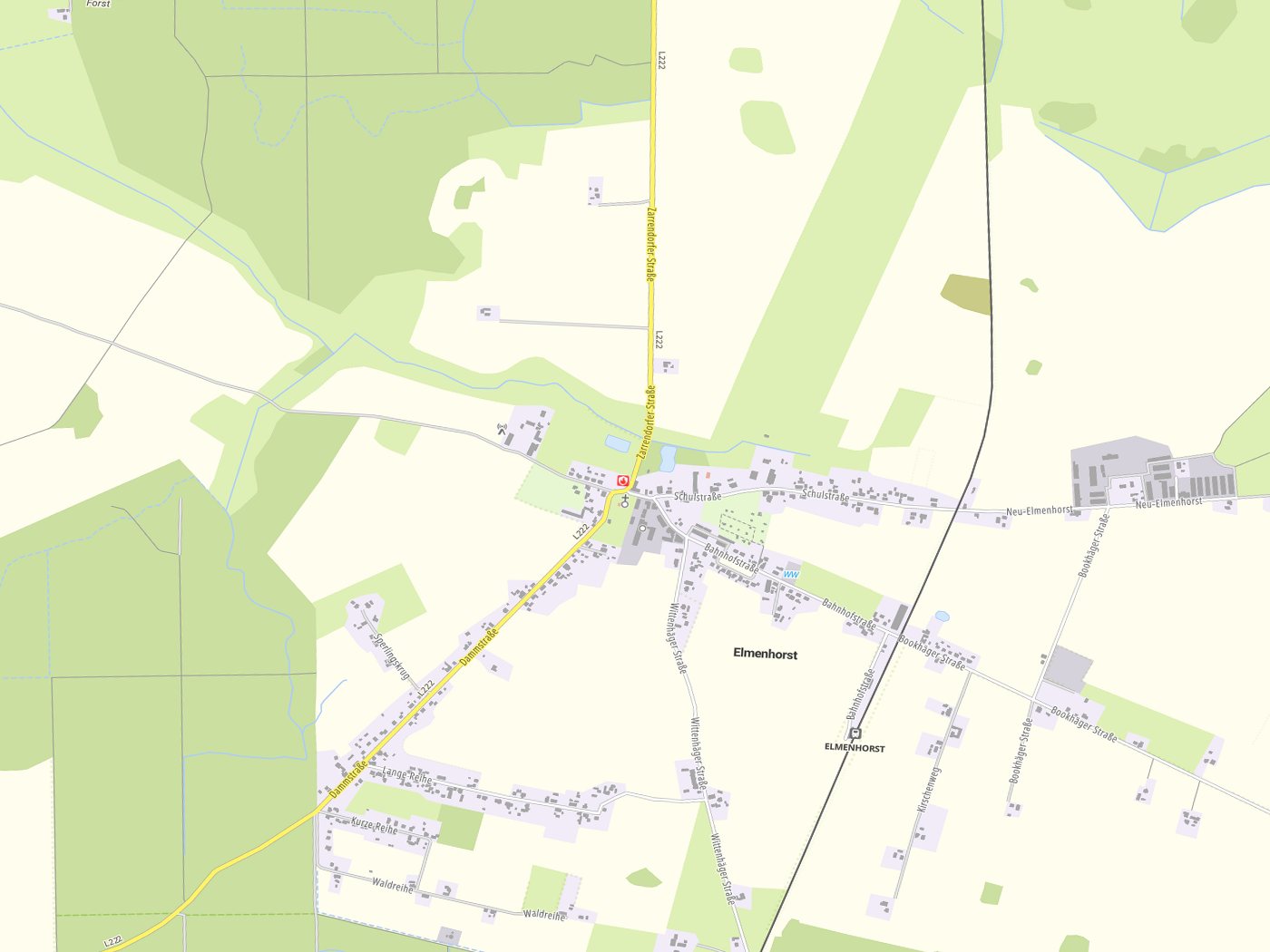 Kartenausschnitt Elmenhorst mit Gewässern