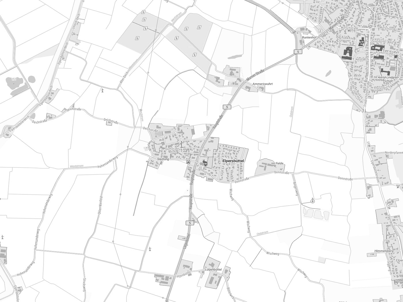 Kartenausschnitt Elpersbüttel mit Gewässern