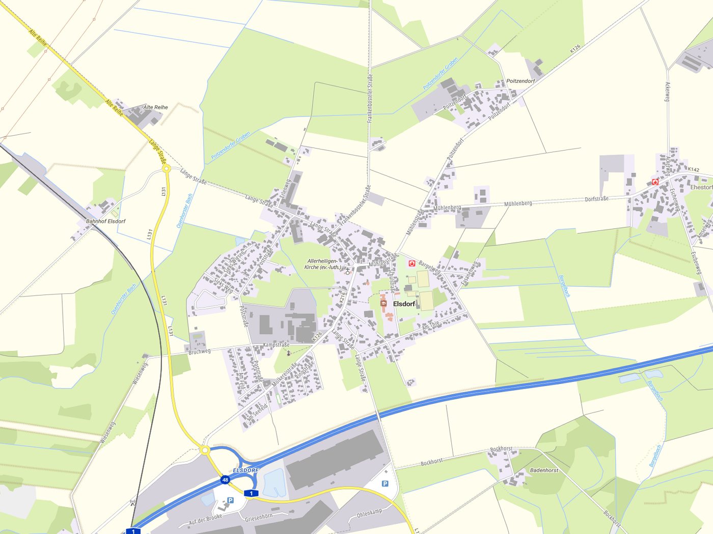 Kartenausschnitt Elsdorf mit Gewässern