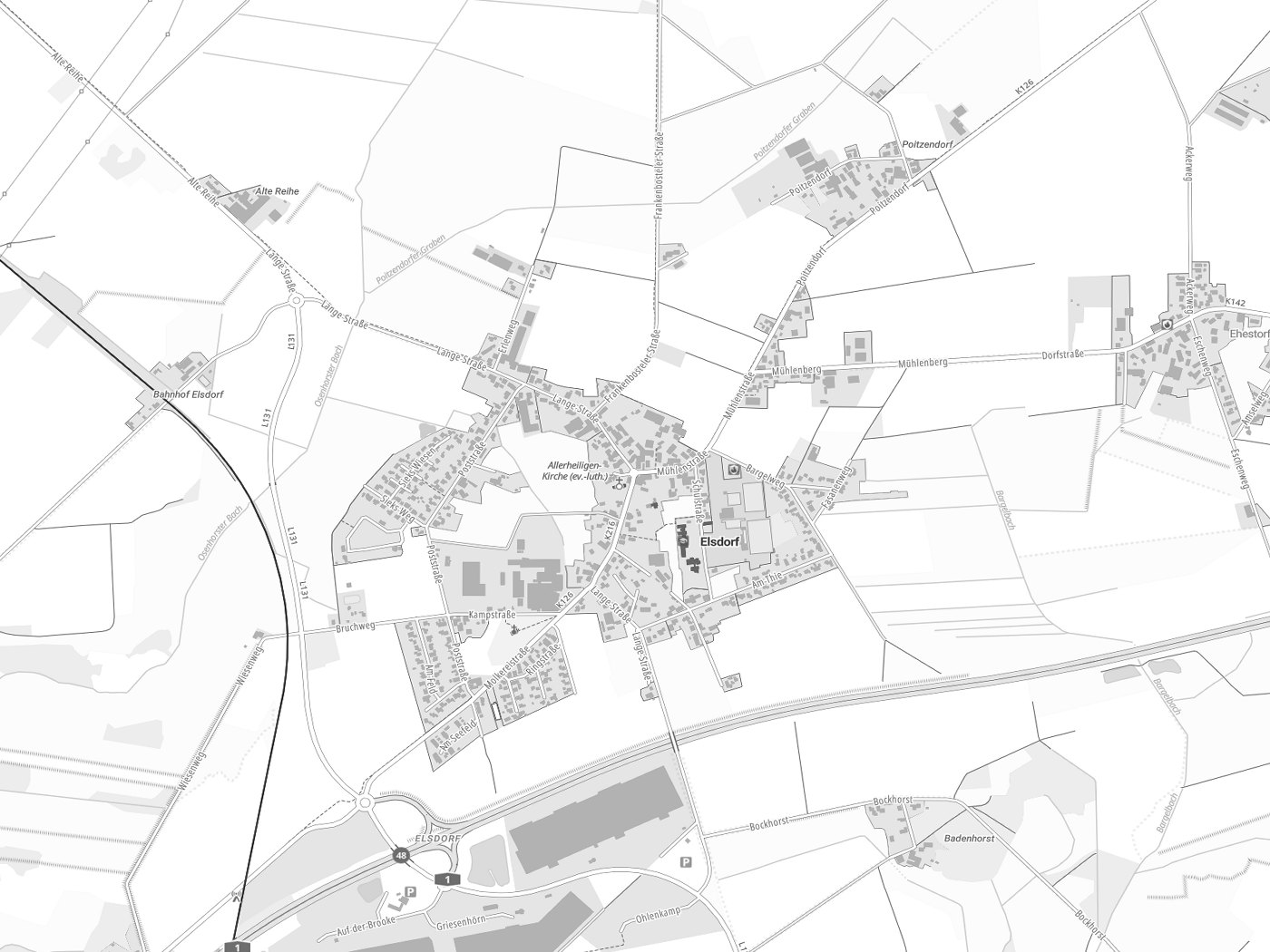 Kartenausschnitt Elsdorf mit Gewässern
