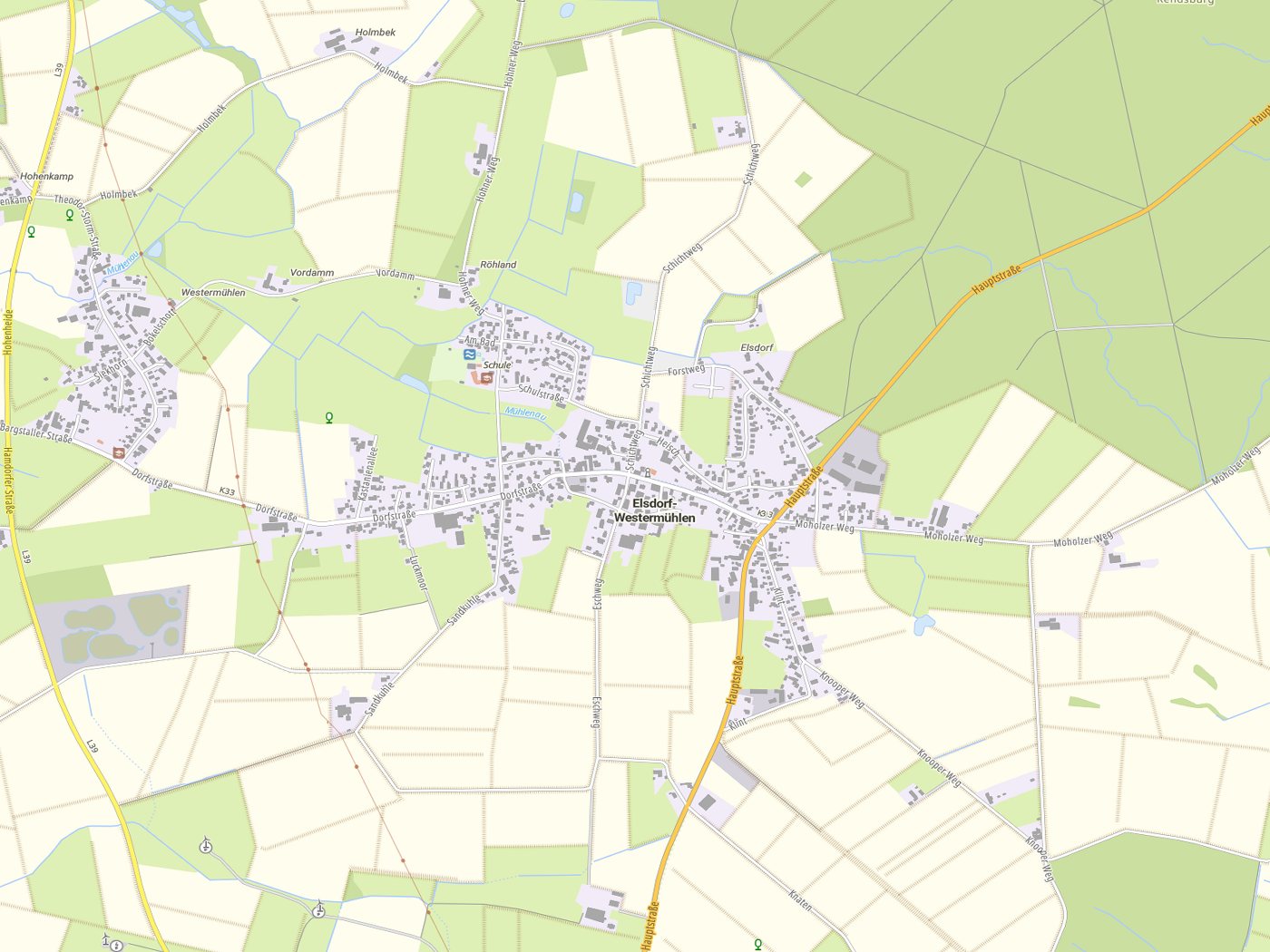 Kartenausschnitt Elsdorf-Westermühlen mit Gewässern