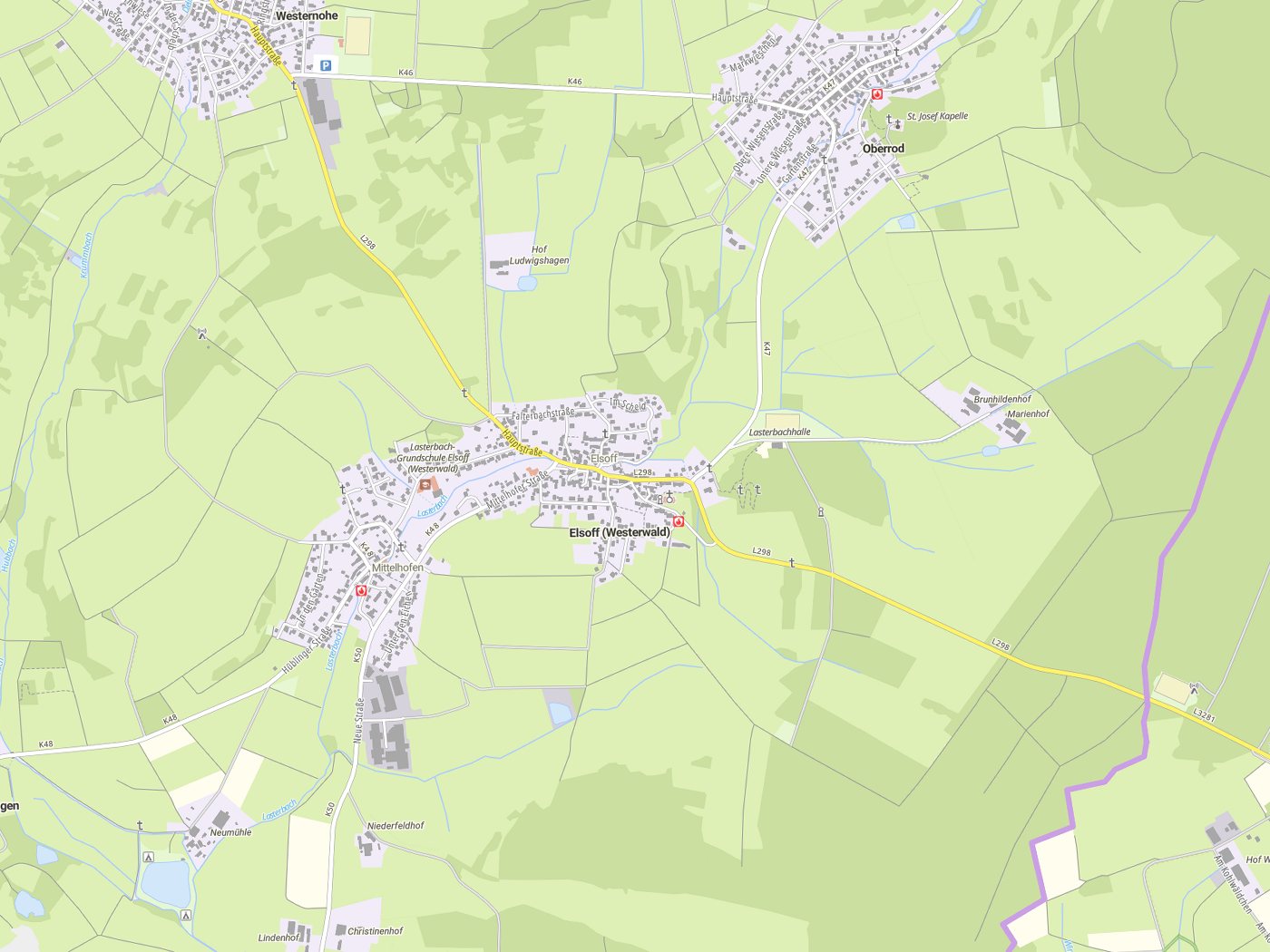 Kartenausschnitt Elsoff (Westerwald) mit Gewässern