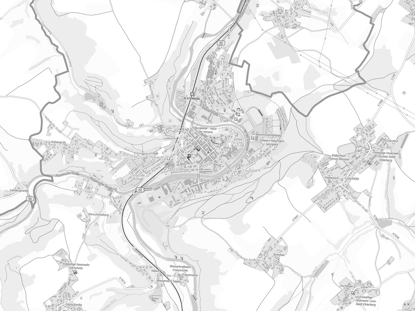 Kartenausschnitt Elsterberg mit Gewässern