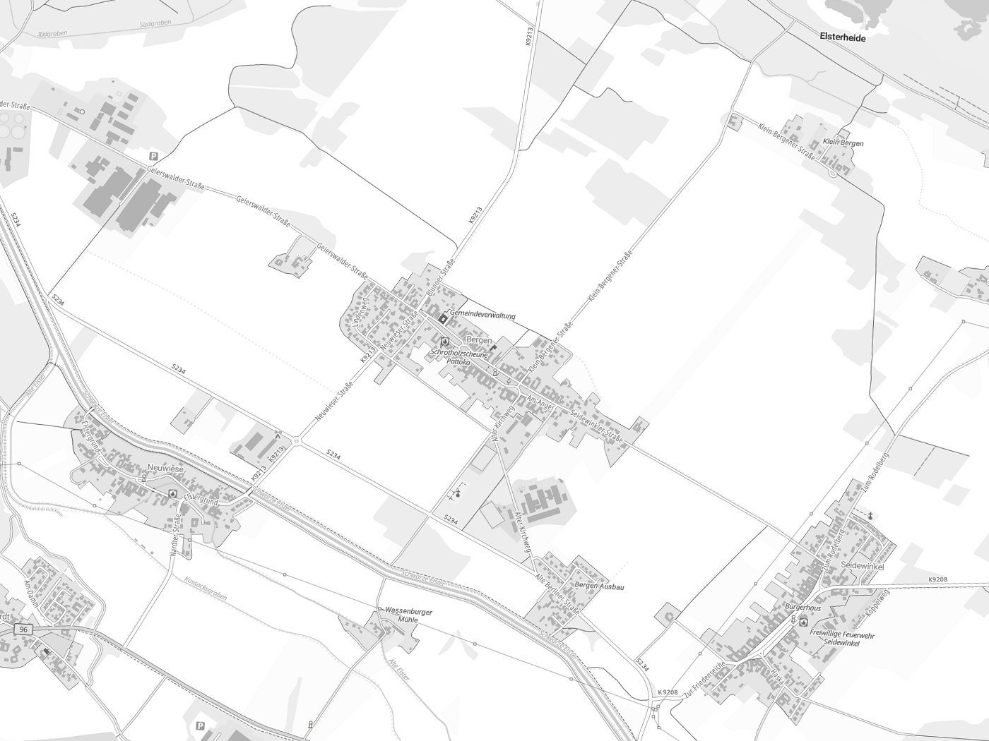 Kartenausschnitt Elsterheide / Halštrowska Hola mit Gewässern