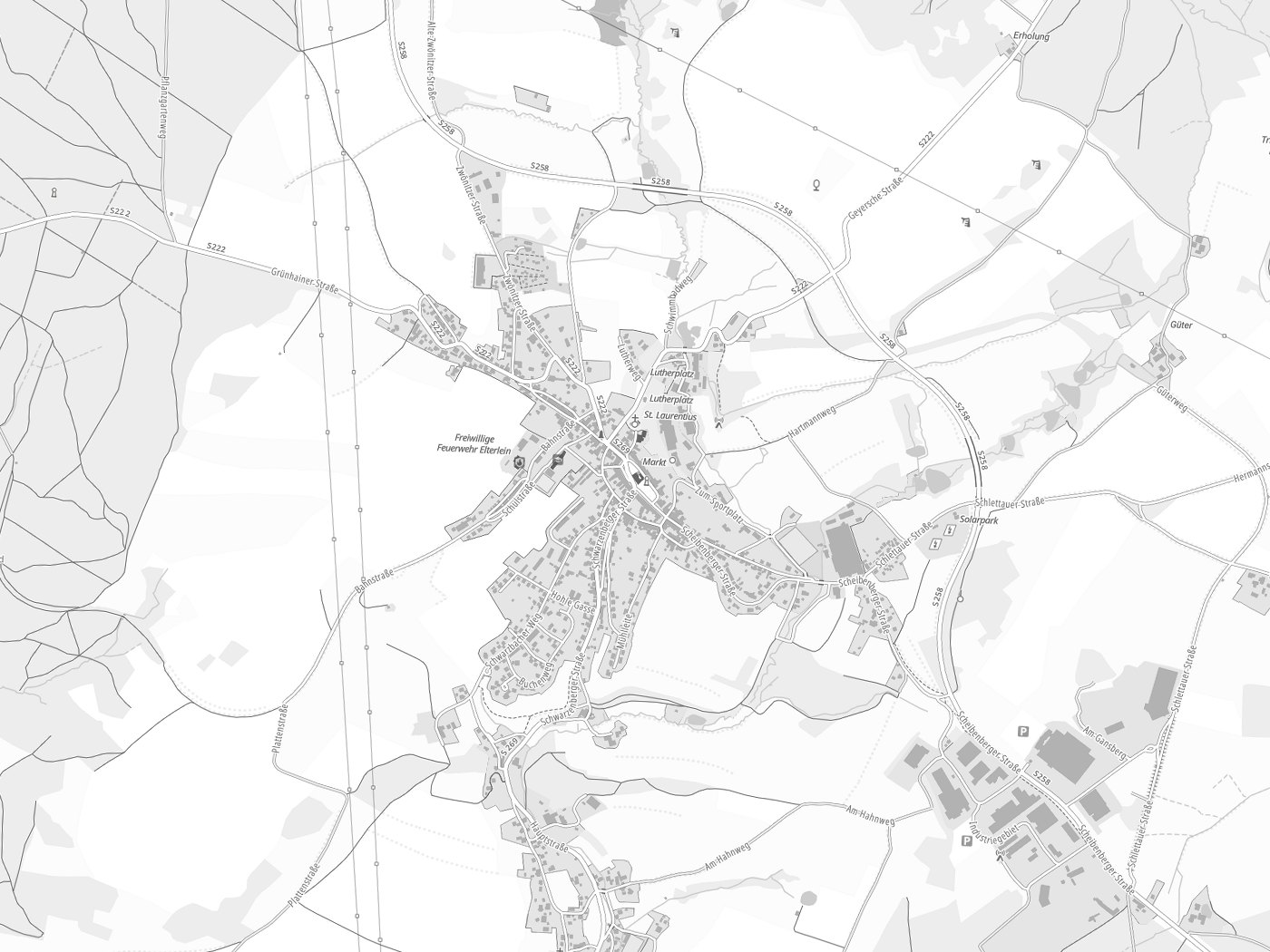 Kartenausschnitt Elterlein mit Gewässern
