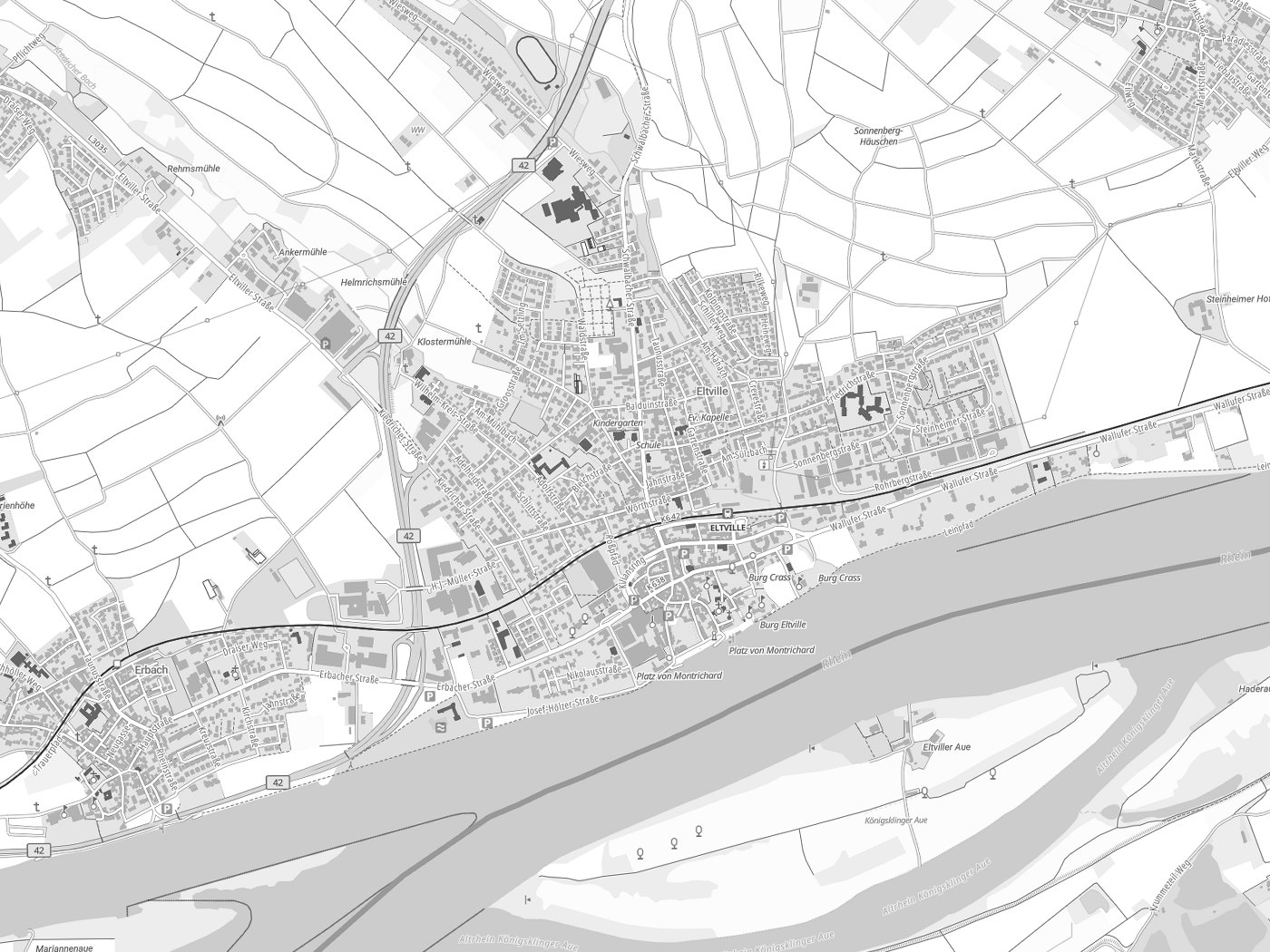 Kartenausschnitt Eltville mit Gewässern