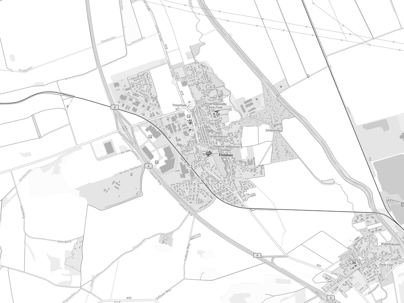Kartenausschnitt Elxleben mit Gewässern