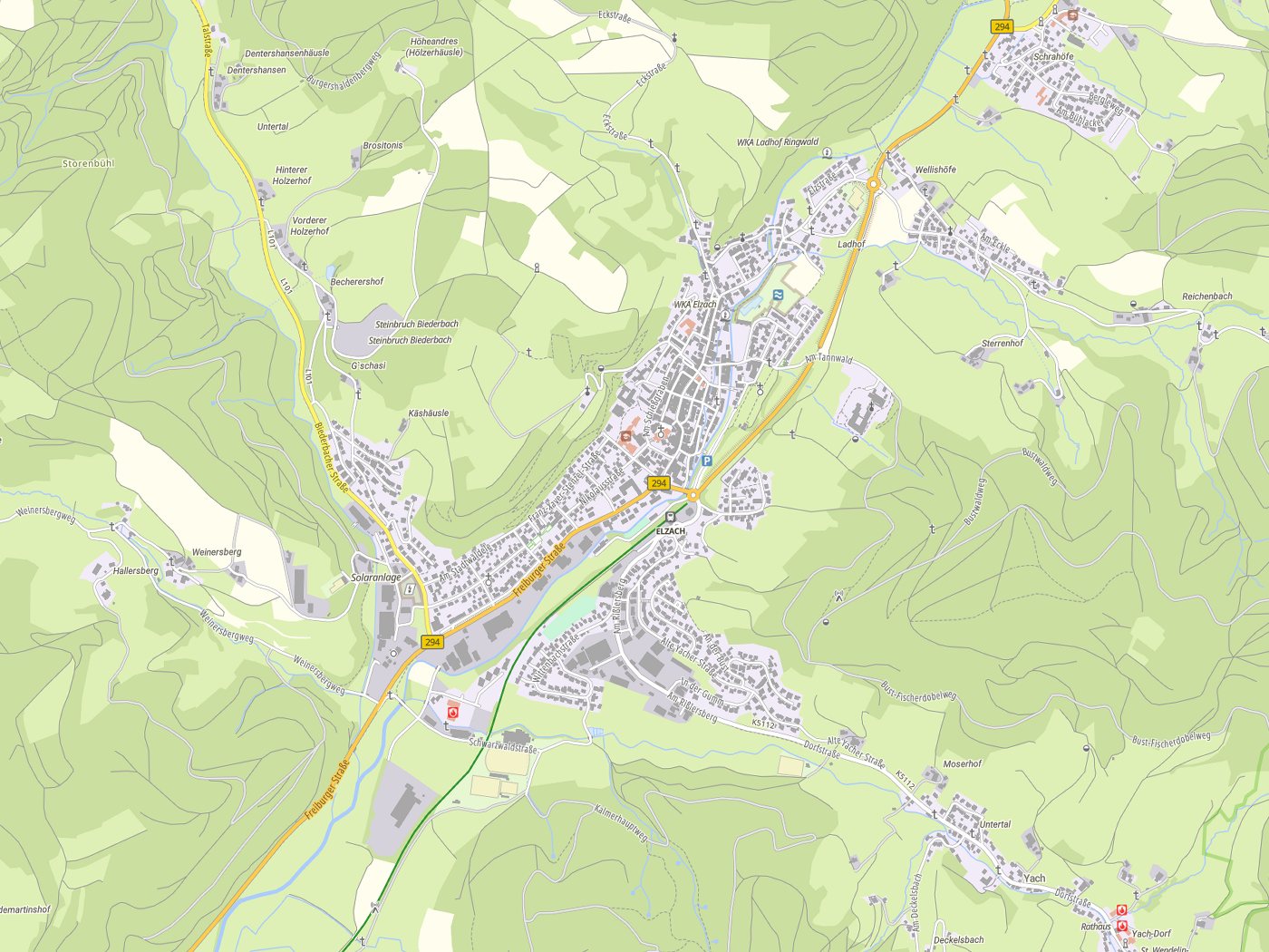 Kartenausschnitt Elzach mit Gewässern