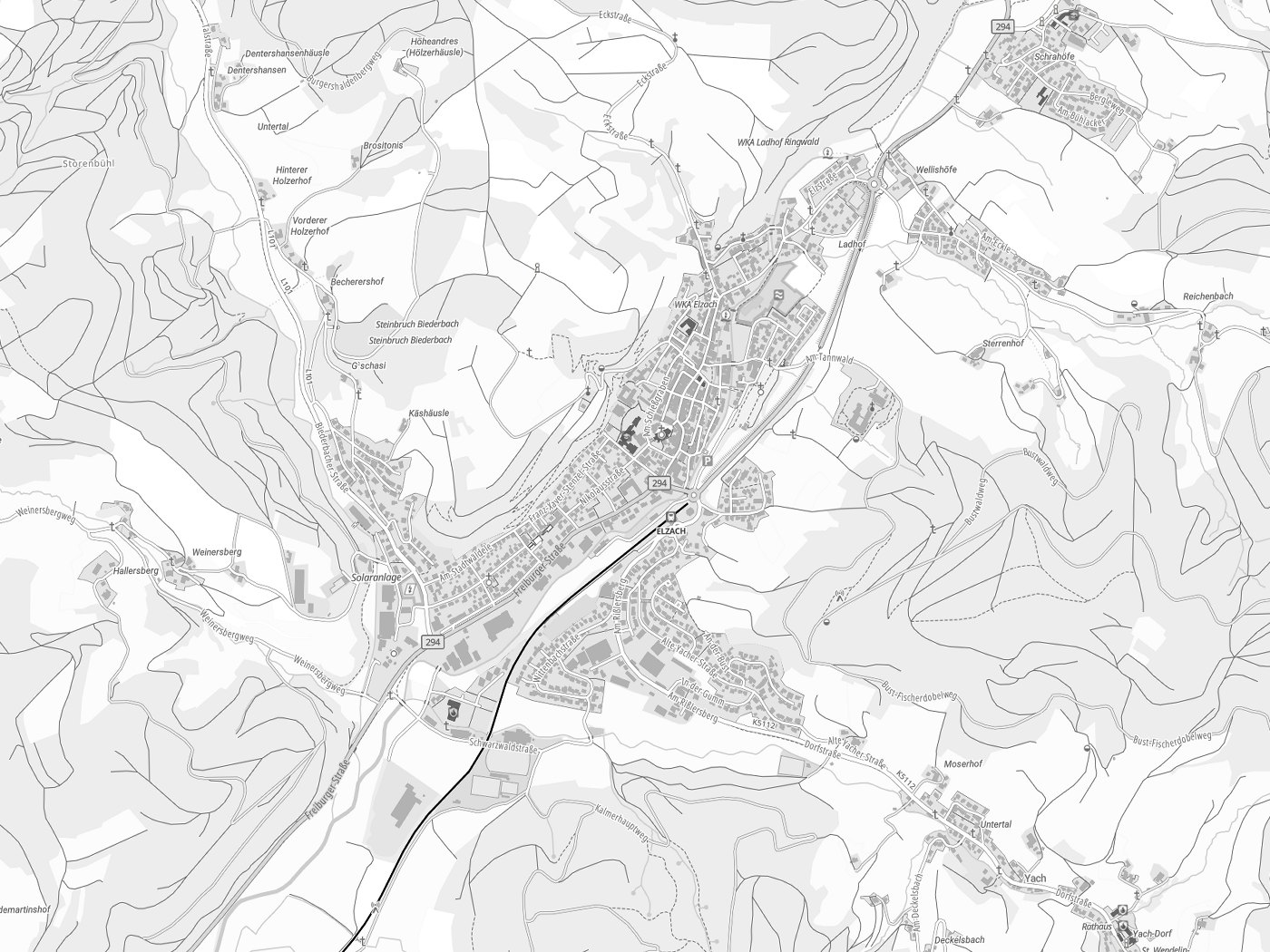 Kartenausschnitt Elzach mit Gewässern